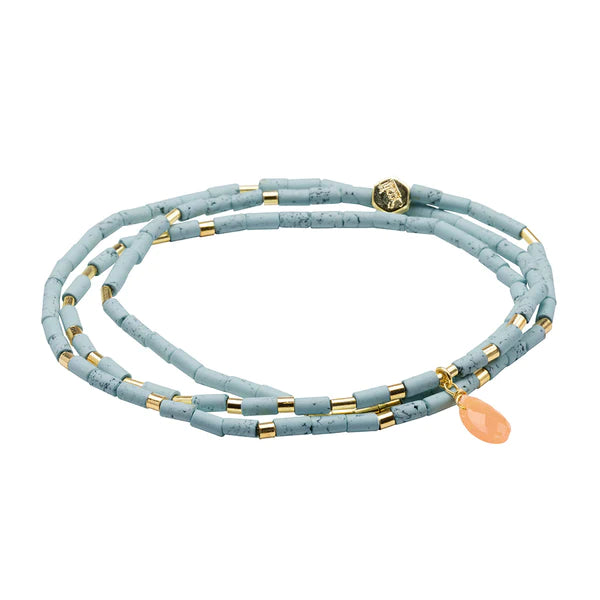 
            
                Load image into Gallery viewer, Scout Teardrop Stone Wrap: Blue Howlite/Sunstone/Gold
            
        