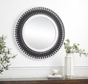 36" Round Wood Wall Mirror