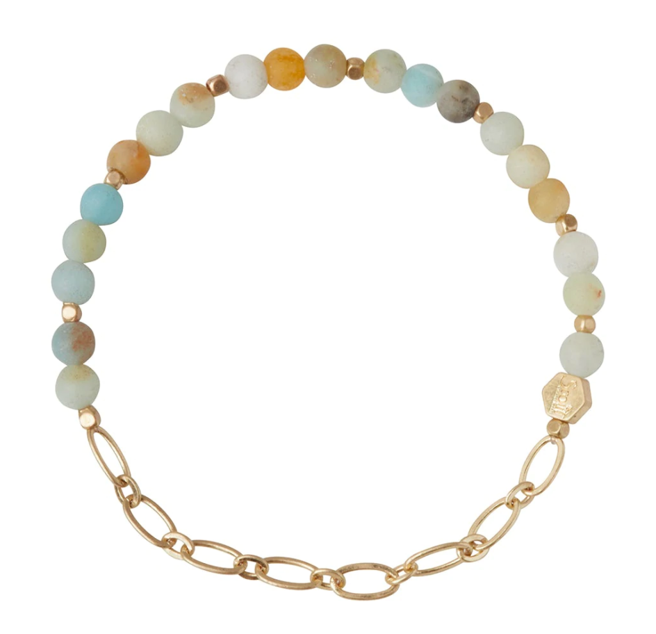 
            
                Load image into Gallery viewer, Mini Stone W/Chain Stacking Bracelet - Amazonite/Gold
            
        