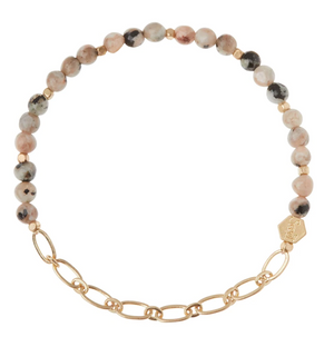
            
                Load image into Gallery viewer, Mini Stone W/Chain Stacking Bracelet - Rhodonite/Gold
            
        
