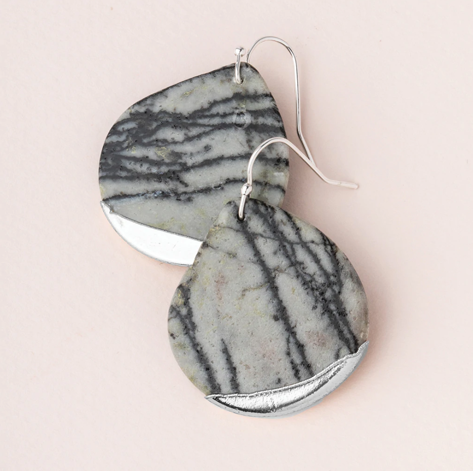 
            
                Load image into Gallery viewer, Stone Dipped Teardrop Earring - Picasso Jasper/Silver
            
        