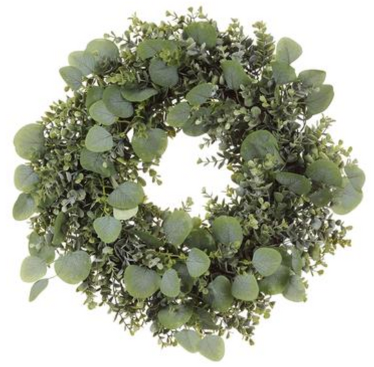 22" Eucalyptus/Boxwood Wreath (Green Gray) - Florals and Foliage