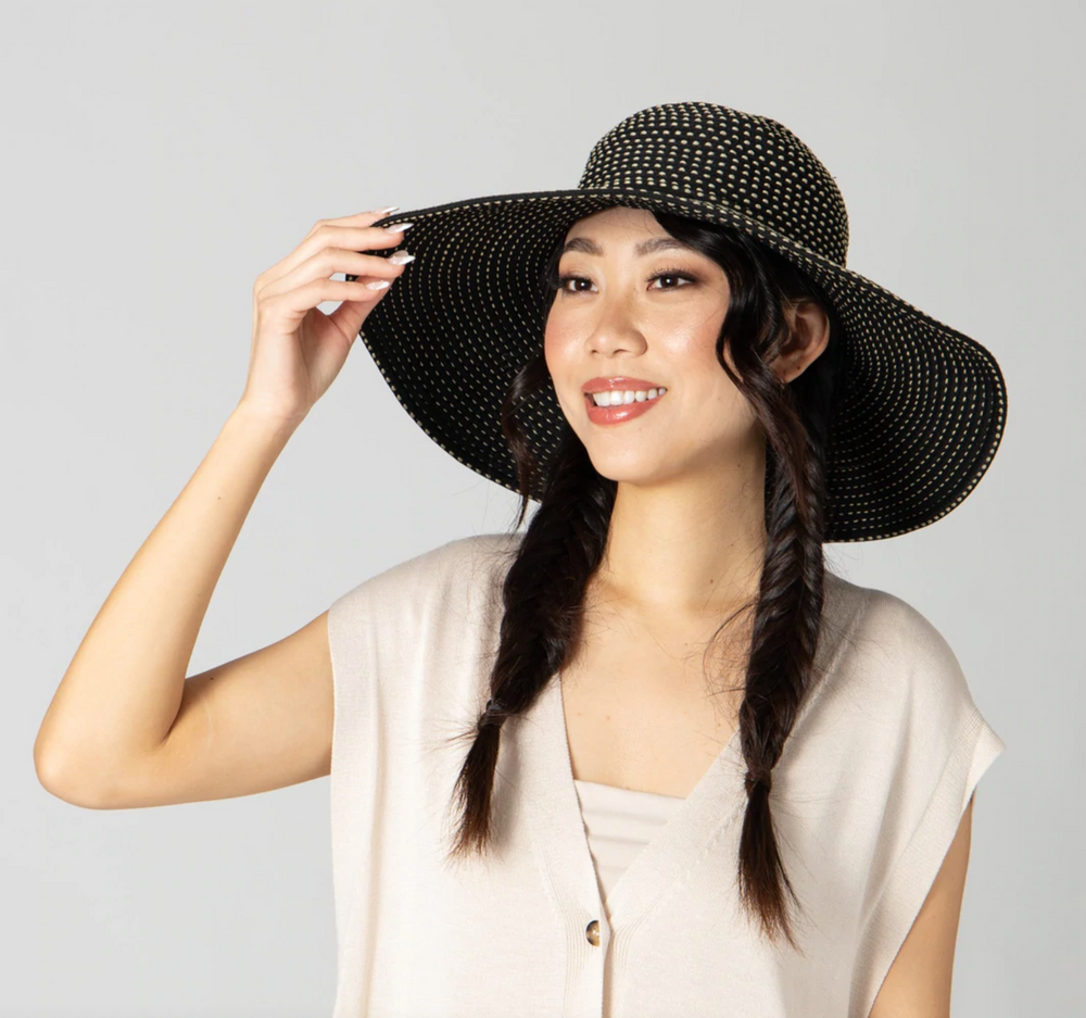 Women's Ribbon Braid Hat with Ticking - Black