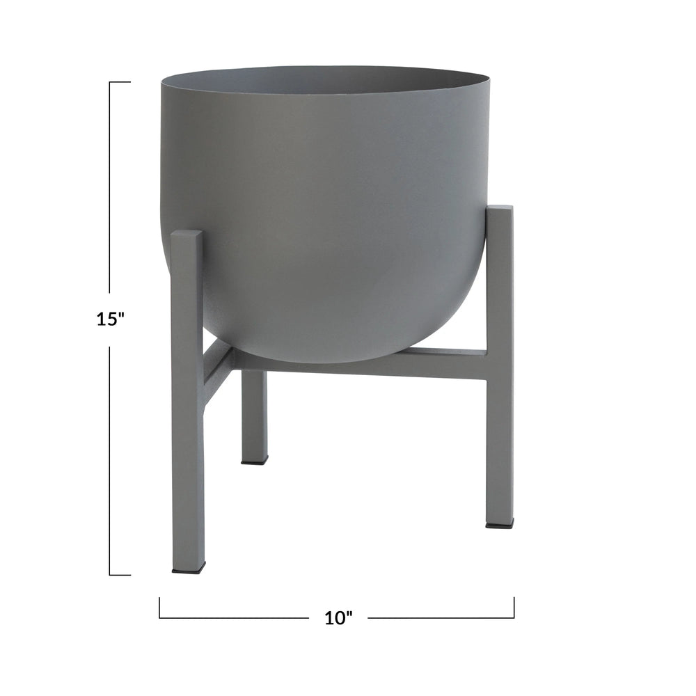 Textured Metal Planter with Stand, Grey (Holds 8" Pot)