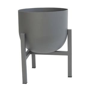 Textured Metal Planter with Stand, Grey (Holds 8" Pot)