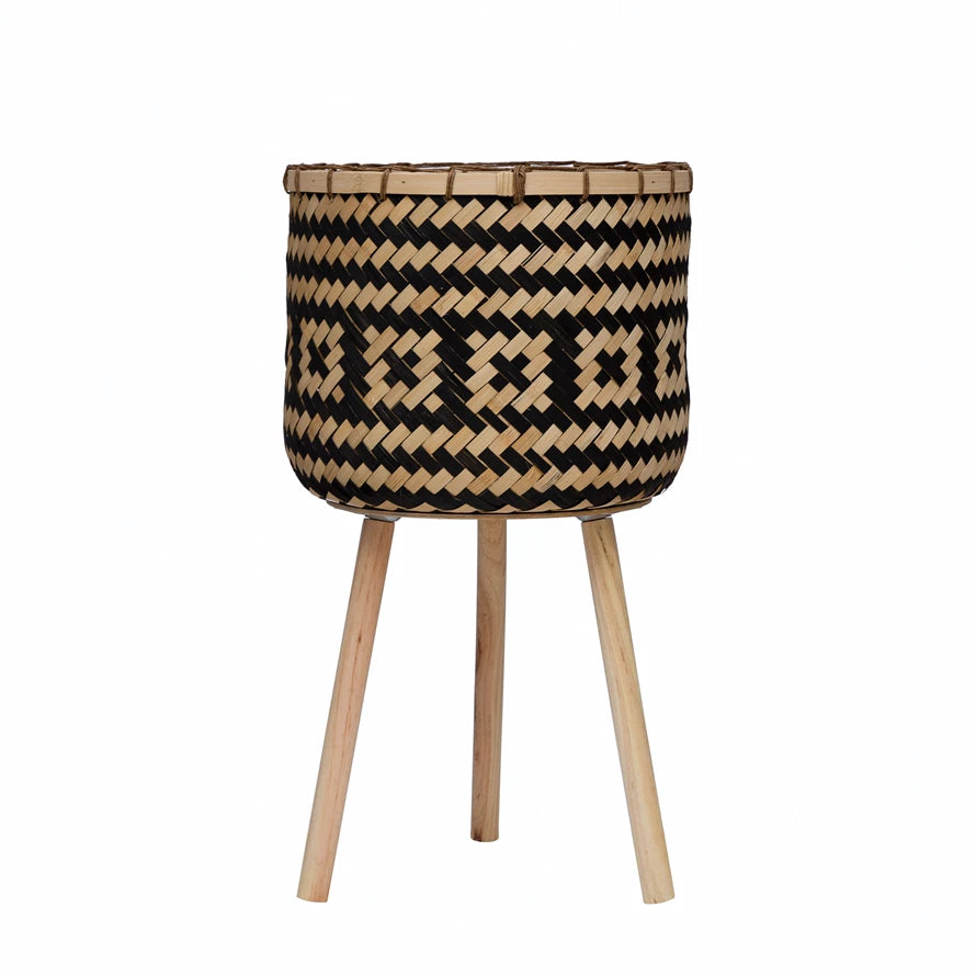 
            
                Load image into Gallery viewer, 14&amp;quot;x25&amp;quot; Hand-Woven Bamboo Basket with Wood Legs &amp;amp; Pattern
            
        