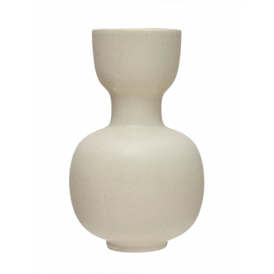 7-1/4" Round x 11-1/2"H Stoneware Vase, Reactive Glaze, Cream Color