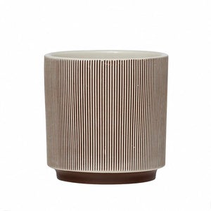 3-1/2" Round x 3-1/2"H Textured Stoneware Planter, Brown & Cream Color (Holds 3" Pot)