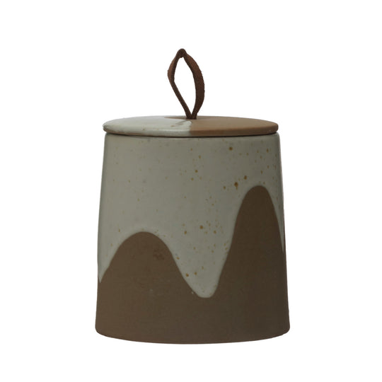 Stoneware Canister with Leather Loop - Brown