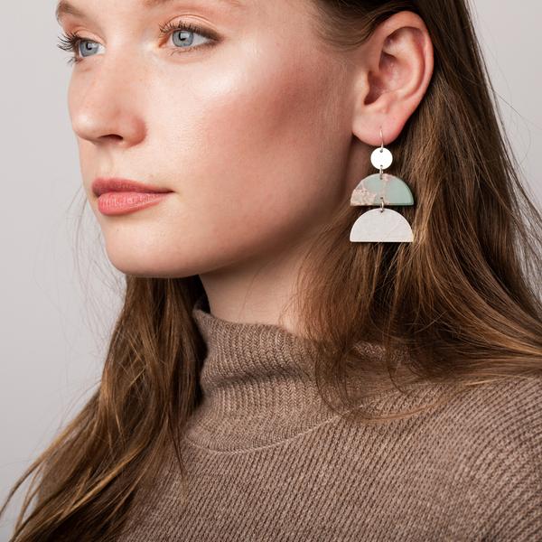 
            
                Load image into Gallery viewer, Scout Stone Half Moon Earring - Aqua Terra/Silver
            
        