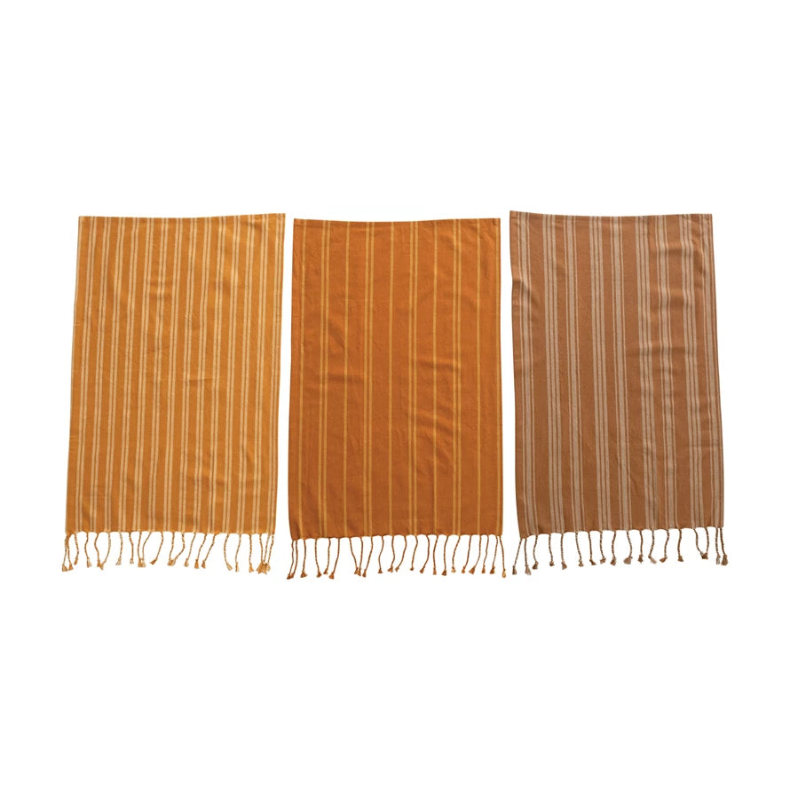 
            
                Load image into Gallery viewer, 28&amp;quot; X 18&amp;quot; Cotton Tea Towel w/ Stripe &amp;amp; Fringe, Multi Color, 3 Styles
            
        