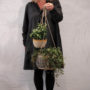 Hand Woven Hanging Basket Planter with Lining