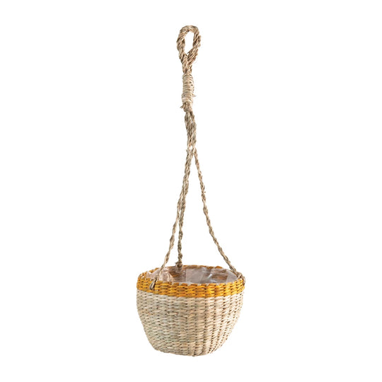 Hand Woven Hanging Basket Planter with Lining