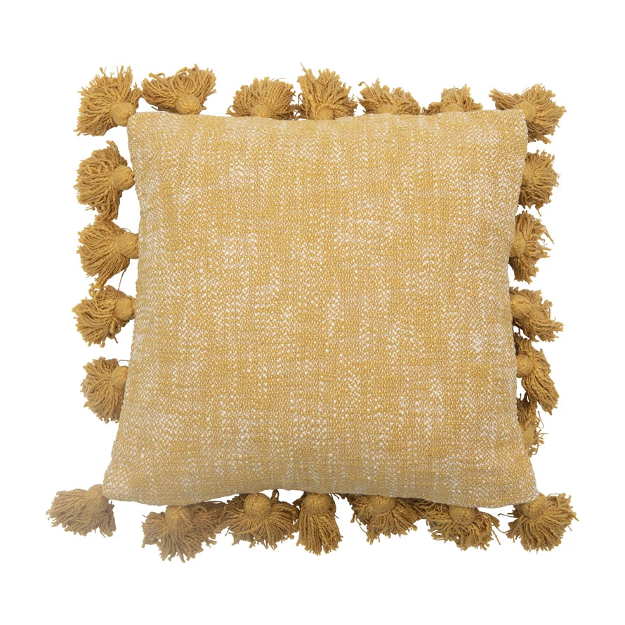 18" Woven Melange Cotton Pillow with Tassels - Everyday Textiles