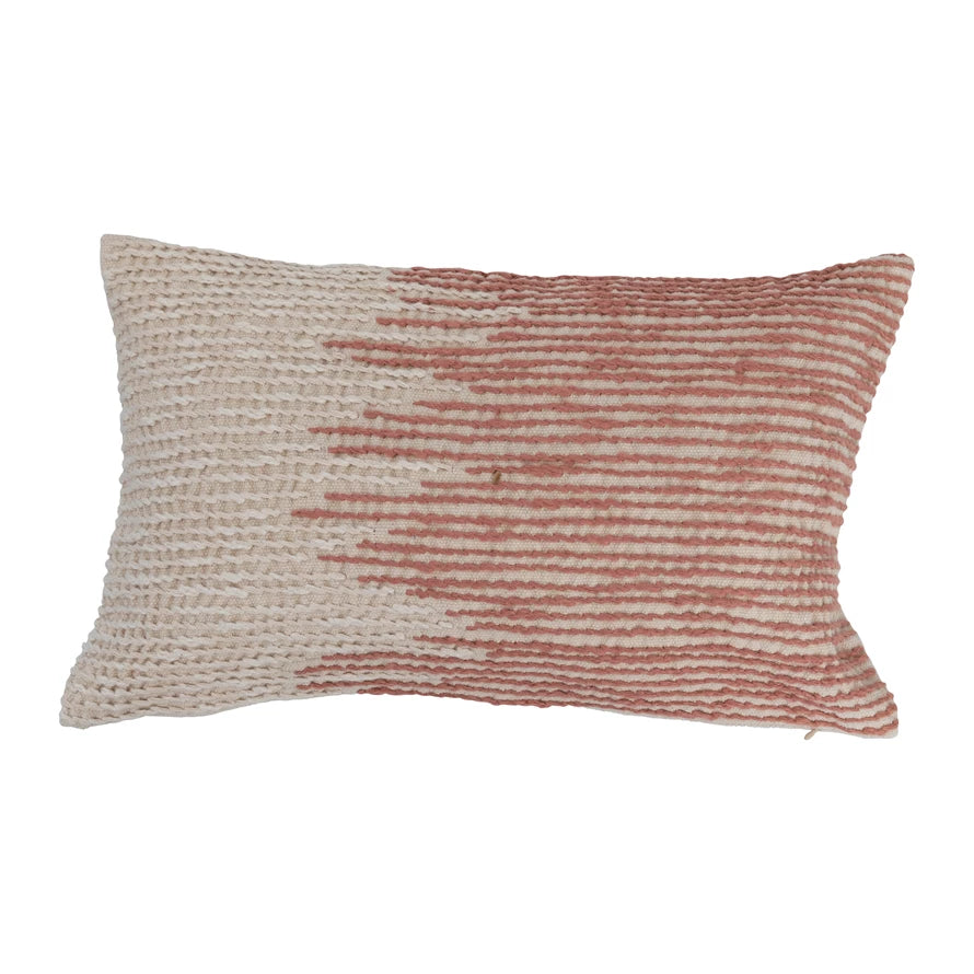 20" x 12"Embroidered Lumbar Pillow, Cream & Rose Color - Everyday Textiles