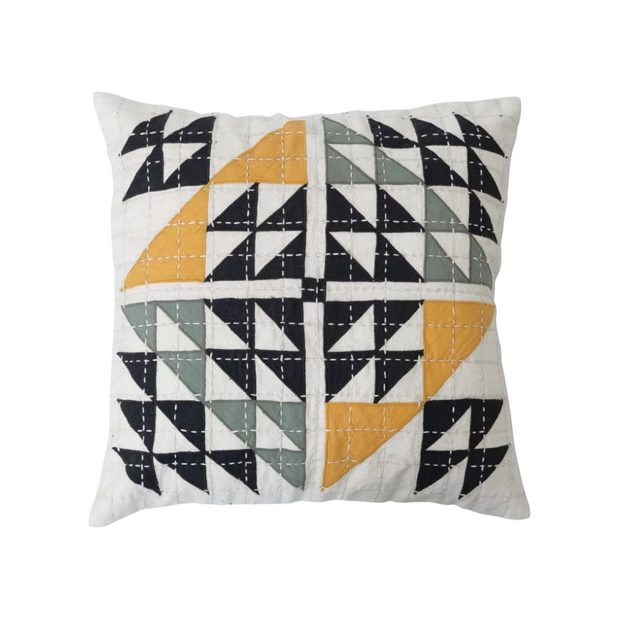 20" Square Cotton Patchwork Pillow w/Kantha Sticks MultiColor - Everyday Textiles