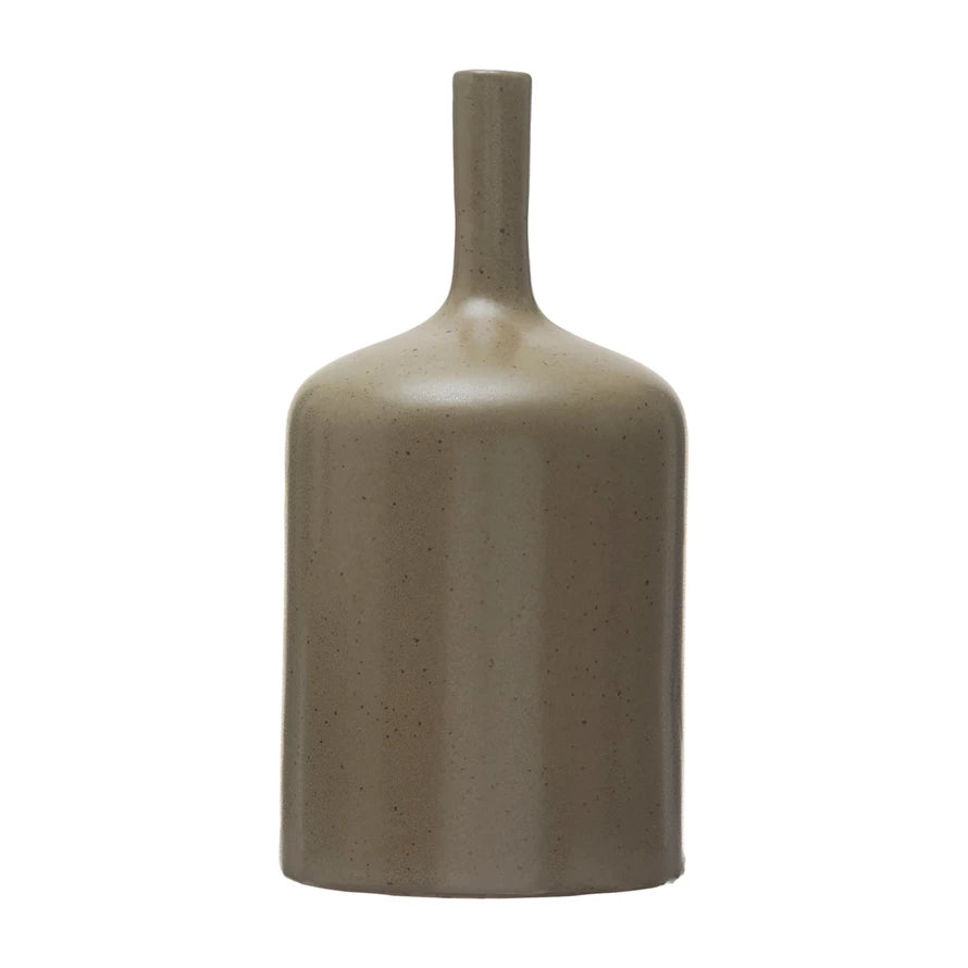 4" Round x 7-3/4"H Stoneware Vase, Reactive Glaze, Brown