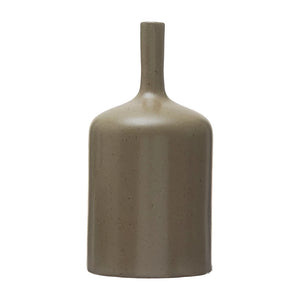 4" Round x 7-3/4"H Stoneware Vase, Reactive Glaze, Brown