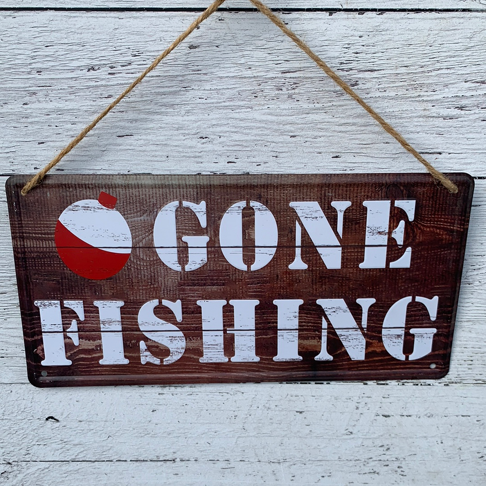 12"L X 6"H Tin Gone Fishing Sign - Everyday Clearance