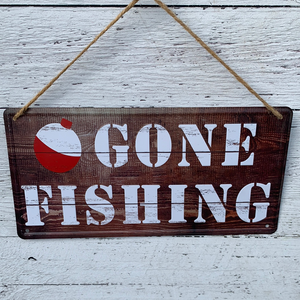 12"L X 6"H Tin Gone Fishing Sign - Everyday Clearance