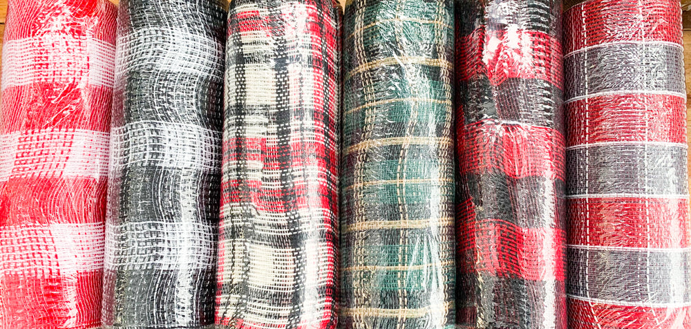 
            
                Load image into Gallery viewer, 10&amp;quot;x10yds Holiday Fabric Plaid Mesh (Assorted)
            
        