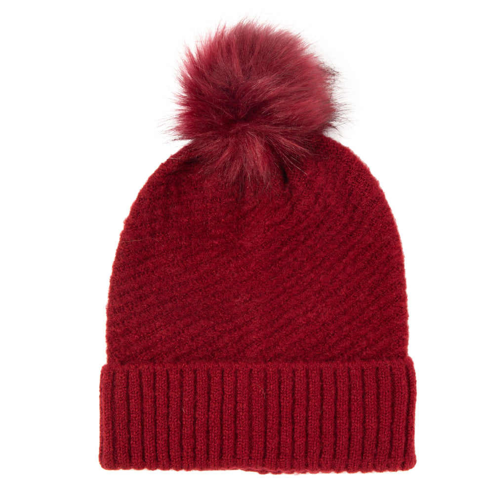 
            
                Load image into Gallery viewer, Women&amp;#39;s Cuffed Knit with Faux Fur Pom Beanie - Wine
            
        